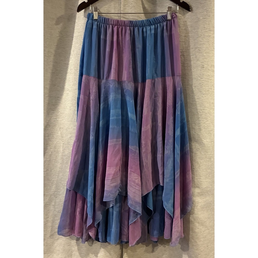 Y2K Flowy Asymmetrical Tie-Dye Maxi Skirt Blue Purple Festival Rave L/XL